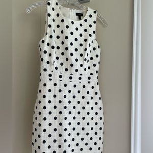 JCrew white with black polka dots lined structured shift dress; size 00P